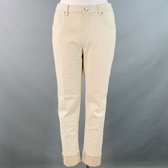 Size 10 Beige Cotton Blend Twill Monili Tapered Cuffed Casual Pants - Picture 1 of 12